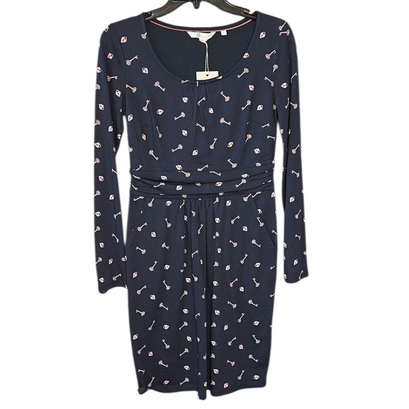 NWT Boden Mabel Dress Trinket Heart Lock and Key Chatsworth Navy Womens Size 6p - Picture 2 of 13